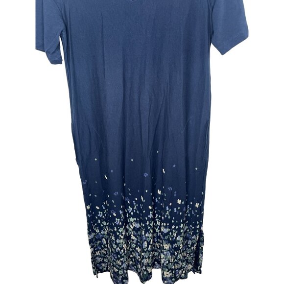 J Jill Pure Jill Blue Maxi Dress Small Floral Border T-Shirt Lounge Knit - Picture 4 of 9